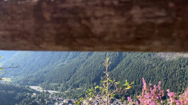 Macugnaga, Italy. Famous valley in the Italian Alps at the foot of Monte Rosa and its glacier, summer panorama and view from above. Tilt and pan