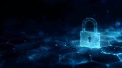 Digital padlock icon in a secure network pattern