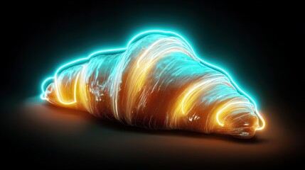 Colorful Neon Croissant - Glowing Pastry on Dark Background