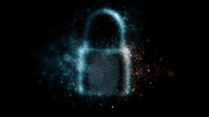 Digital padlock icon with a fingerprint pattern symbolizing biometric security and secure access