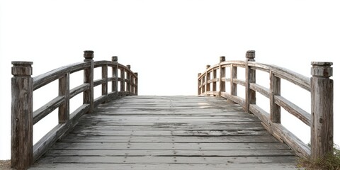 Antique Wooden Bridge Isolated on White Background