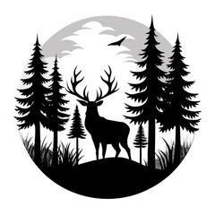 Deer in Forest Silhouette Scene