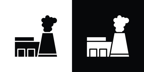 Heat power station icons set. Black and white silhouette collection