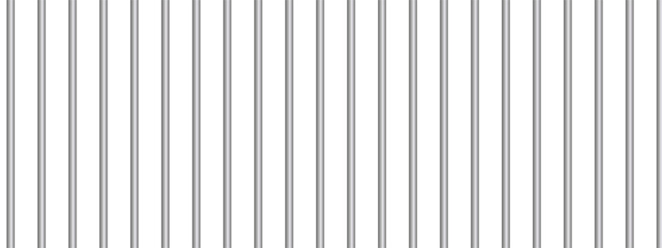 Realistic Prison bars isolated on transparent background. Metal fence jail. Iron jail cage. Sentence and Criminal concept. Metal rods. Vector illustration.