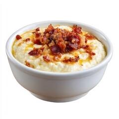 Classic Grits with Bacon Isolated on White