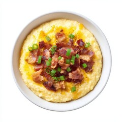 Southern Grits Bowl with Bacon and Green Onions on White
