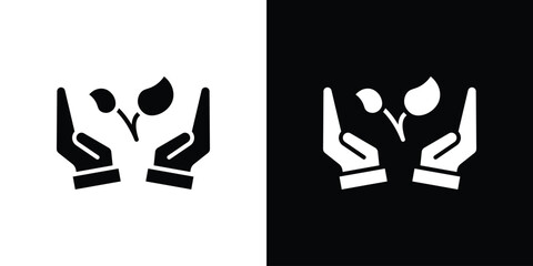 Environment protection icons set. Black and white silhouette collection