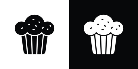 Cupcake icons set. Black and white silhouette collection