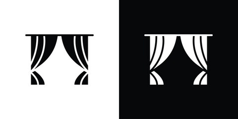 Curtain icons set. Black and white silhouette collection