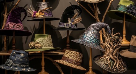 Stunning collection of artistic hats on display, perfect for fashion, events, and creative projects