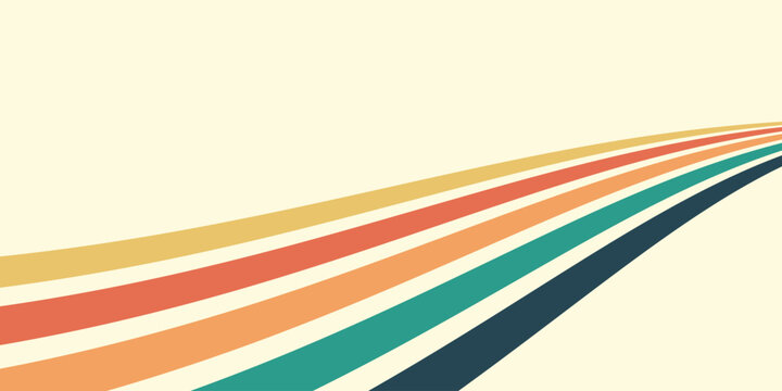 Abstract colorful 70s background vector. Vintage retro wallpaper with rainbow stripes and wavy lines. A 1970 color illustration suitable for posters, banners, decorative items and wall art.