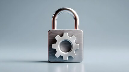 Metallic padlock with gear symbol representing security settings and technology