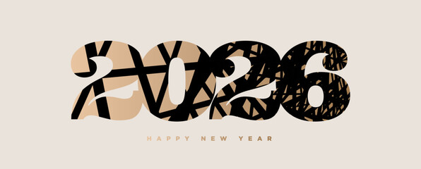 Happy New Year 2026 banner. Vector illustration background, greeting card, party invitation card, website banner, social media banner, marketing material.