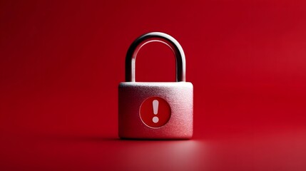 Metallic padlock featuring a red warning symbol indicates a critical security alert or data breach