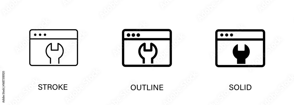 Wall mural web settings icons for websites, web design, development, technology, computers. vector stroke, outl