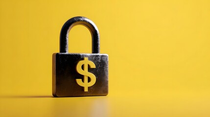 Metallic padlock with golden dollar sign symbolizes financial security protection and safe investments