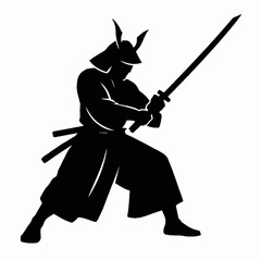Silhouette of a Samurai in a Fighting Stance, Holding a Sword.