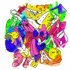 monoprint, monotype art cartoon tale