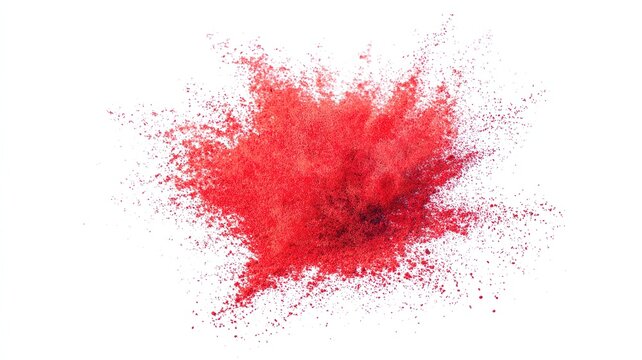 Commercial advertisement red color powder explosion, pure white background studio lighting