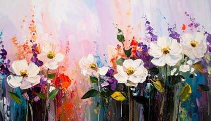 Vibrant floral landscape with impasto style