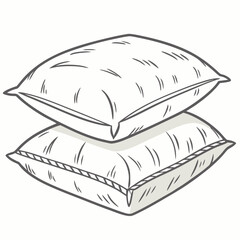 Hand drawn sketch of two soft white pillows stacked on top of each other against a plain background