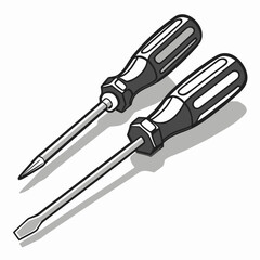Two hand tools a phillips head and a flathead screwdriver are depicted in a clean graphic illustration on a white background