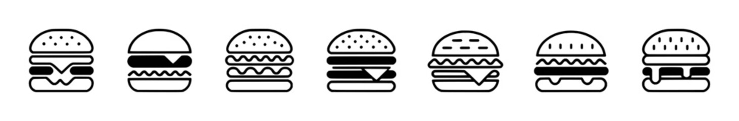 A Collection of Stylized Burger Icons in Black and White