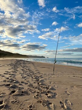 Fishing at the beach surf casting
