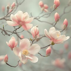 Obraz premium Delicate Blossoms Dance in Gentle Spring Breeze: Cherry Blossoms and Magnolias in Full Bloom