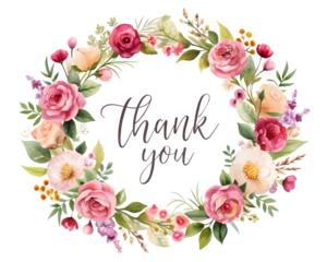 floral frame with roses with text thank you