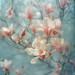 Obraz premium Delicate Blossoms Dance in Graceful Breeze: A Spring Ode to Cherry Blossoms and Magnolias