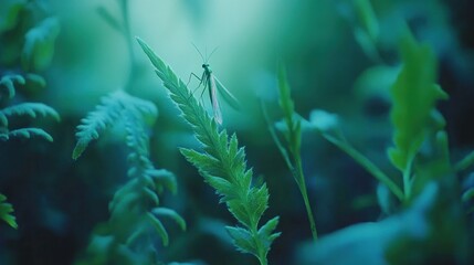 Obraz premium Delicate beauty: A mayfly rests on a lush green leaf in a serene nature scene