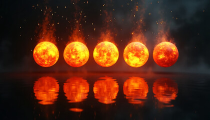 Abstract Symmetrical Fireball Reflection, Dramatic Orange Glow Over Water for Magazine Layouts