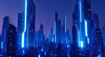 Obraz premium Futuristic Metropolis Modern Architecture Color Palette of Illuminated Skyscrapers at Night