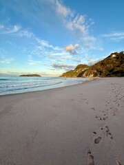 Beatiful sunset on beach of north island of new zealand