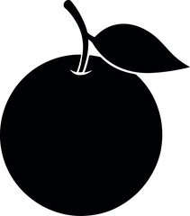 Yuzu Fruit Silhouette Icon with Leaf and Curved Stem