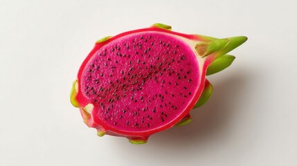 Freshly Sliced Dragon Fruit Halved with Vibrant Pink Flesh and Green Edges