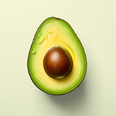 Ripe avocado cut in half on light green background with fresh botanical studio aesthetic