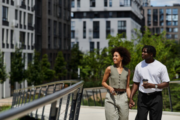 Stylish young couple enjoys a summer date exploring the vibrant city life