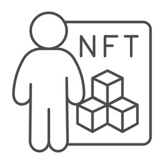 Non fungible token file and artist man thin line icon, NFT multiverse concept. Vector graphics. Famous person artwork file sign on white background, outline style icon for mobile or web design.