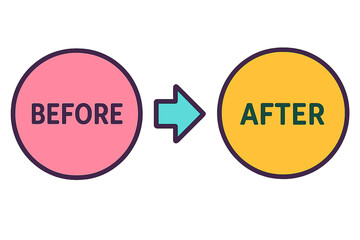 Before and After Concept Illustration with Circle and Arrow