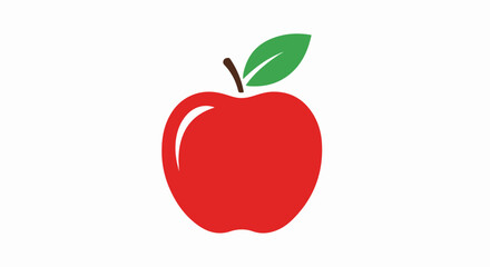 Fototapeta premium Isolated red apple image with single green leaf, vibrant and crisp. Simple red apple illustration, clean lines, promoting healthy eating. Concept red apple visual perfect for nutrition campaigns.