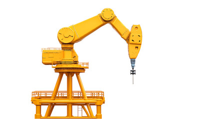 Yellow Industrial Crane with Articulated Arm and Base Structure
