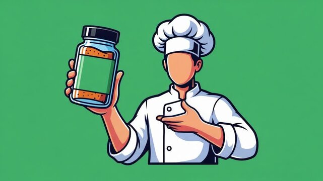 Chef Holding Spice Jar Illustration for Culinary Branding and Food Product Promotion with a Professional Mascot Design