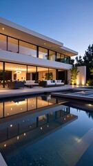 Fototapeta premium Modern Luxury Villa with Infinity Pool at Dusk