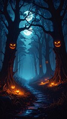 Halloween Forest Path: A Spooky Nighttime Journey