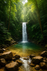 Fototapeta premium Beautiful Tropical Waterfall in Malaysia Rainforest