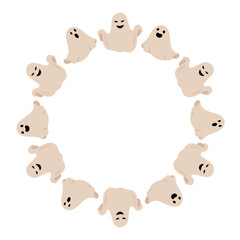 Obraz premium Halloween circle frame with cute ghosts. Design element for autumn decorations, banner, invitation, poster.