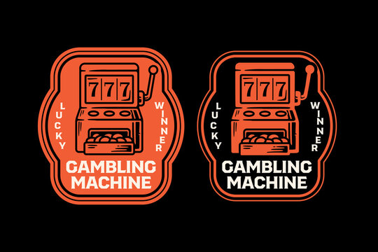 Slot machine retro badge logo vector design set for casino and gamble. Gambling machine vintage emblem logo graphic collections. Lottery slot jackpot machine illustration label element designs
