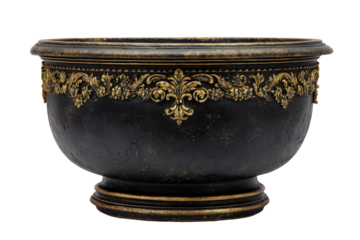 Ornate black planter with gold detailing (2)